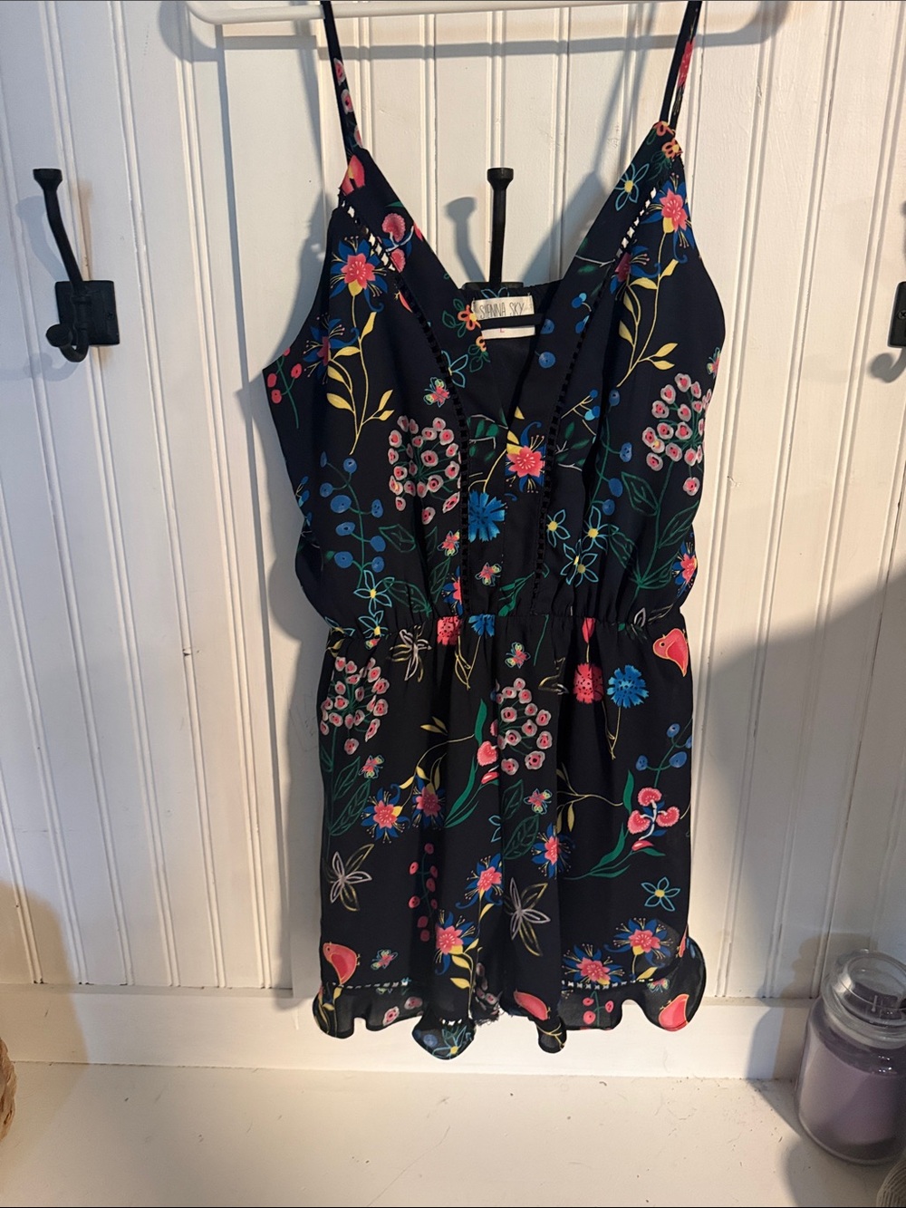Sienna Sky Navy Floral Spaghetti-Strap Romper